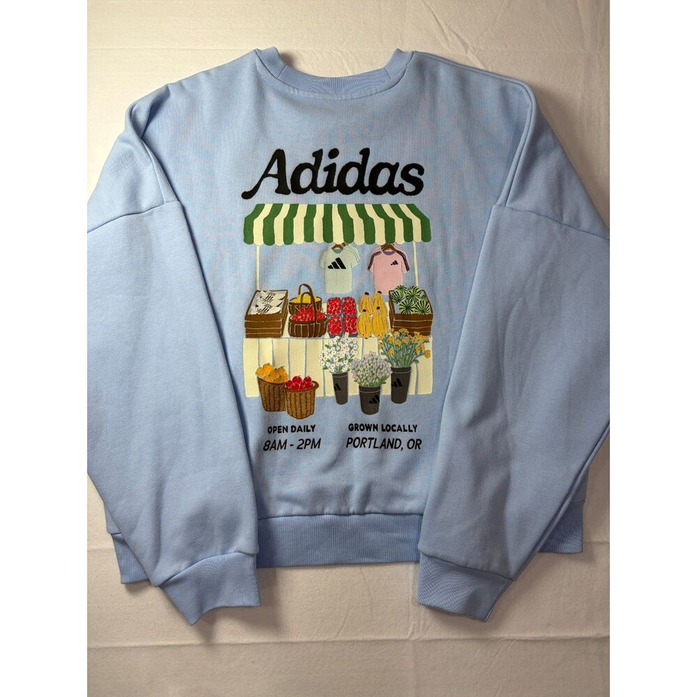 Adidas Portland Farmers Market Graphic Crewneck Sweatshirt Light Blue Large